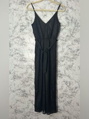 H&M Black Metallic-Thread Spaghetti-Strap Jumpsuit